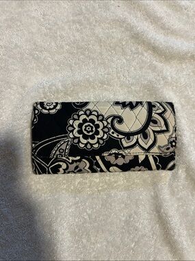 Vera Bradley Black and Cream Quilted Floral Continental Wallet